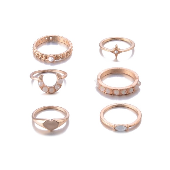 **GRETA* 6-Pc Gold x Opal Fashion Ring Set - Picture 5 of 7